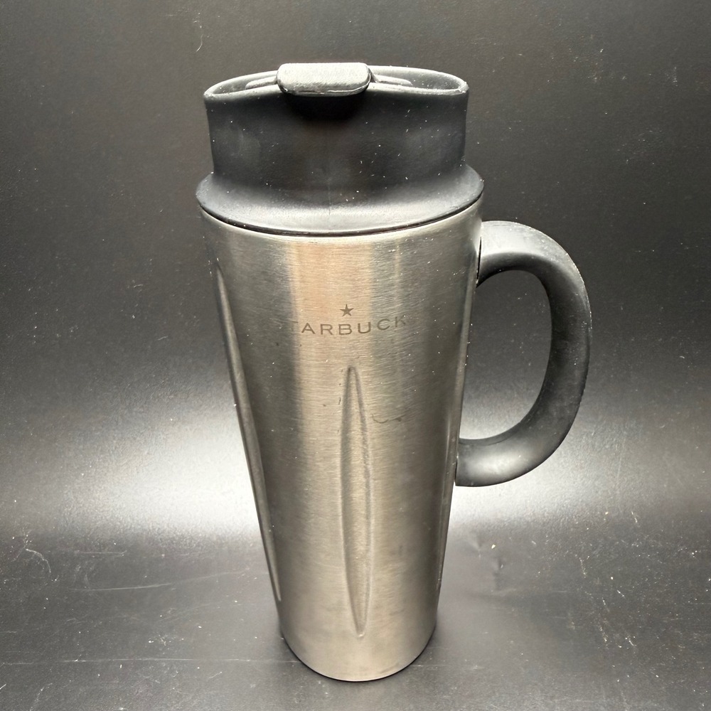 Starbucks Barista 2003 Stainless Steel Travel Coffee Press Tumbler Silver 16oz